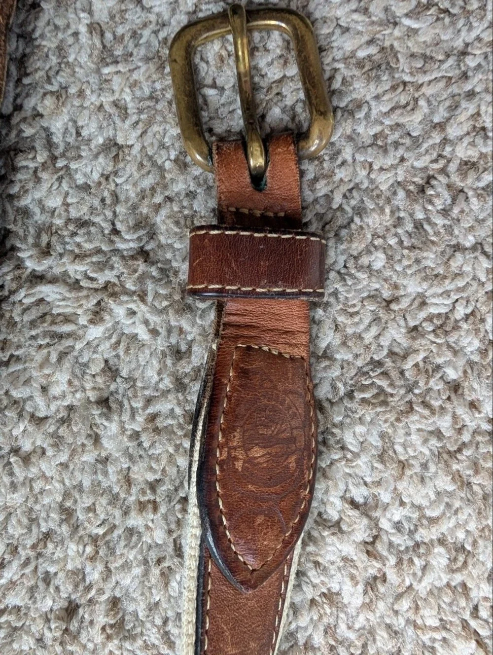 Vtg‎ Reef Rider Brown Leather Swordfish-Embossed Men’s Belt Sz 42 Brass Buckle